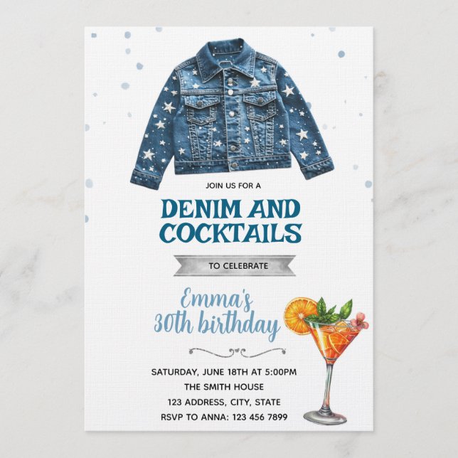 Denim and Cocktails party invitation (Front)