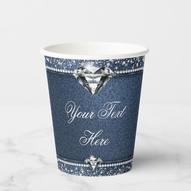 Denim and Diamond Birthday Party Paper Cups (Front)