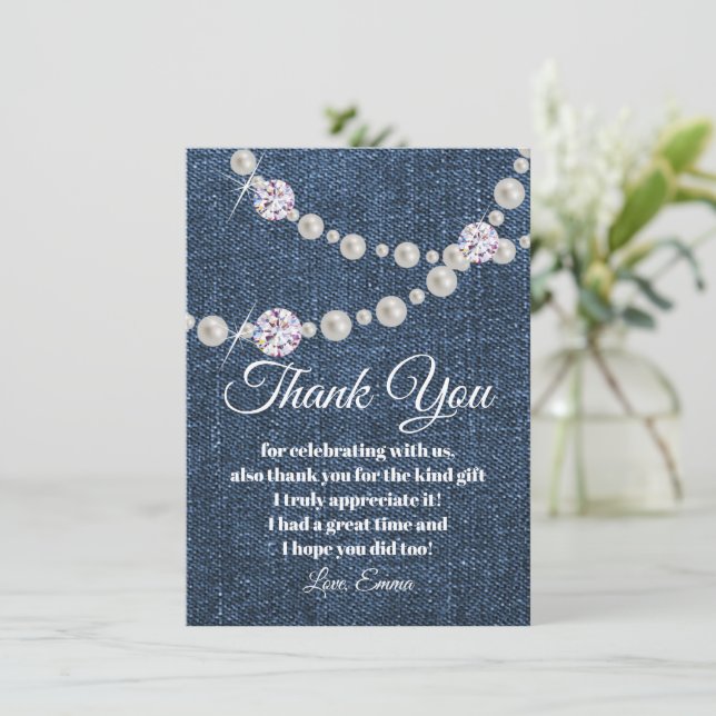 denim and diamond pearl, thank you card (Standing Front)