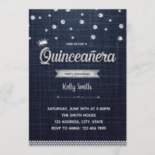 Denim and diamond Quinceañera invitation