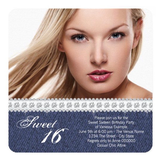 Denim and Diamond Sweet Sixteen Party Card
