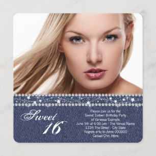 Denim and Diamond Sweet Sixteen Party Invitation