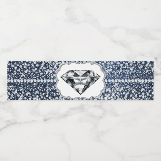Denim and Diamond Water Bottle Labels (Single Label)