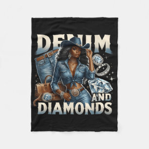 Denim And Diamonds African Melanin Swag Cowgirls W Fleece Blanket
