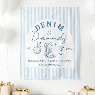 Denim and Diamonds Bachelorette Backdrop Drawn Tapestry