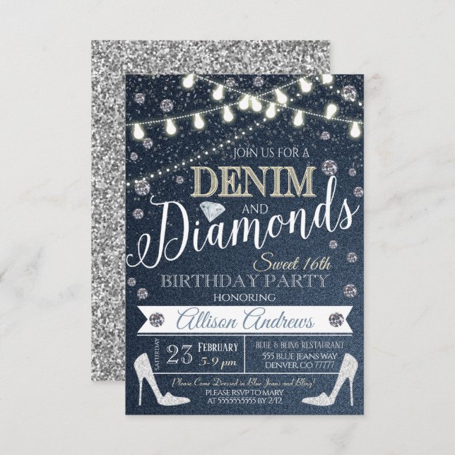  Denim and Diamonds Birthday Party Invitation (Front/Back)