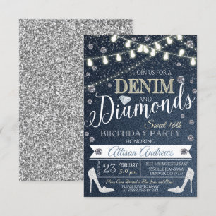 Denim and Diamonds Birthday Party Invitation