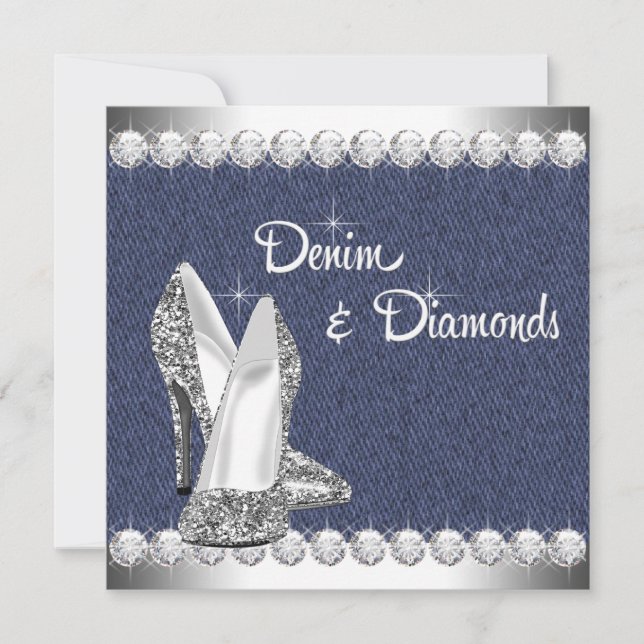 Denim and Diamonds Birthday Party Invitation (Front)