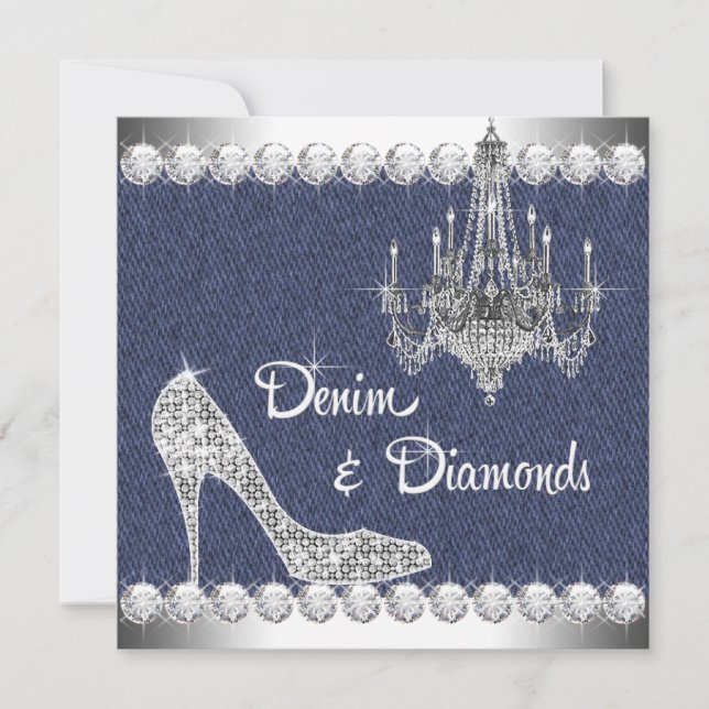 Denim and Diamonds Birthday Party Invitations (Front)