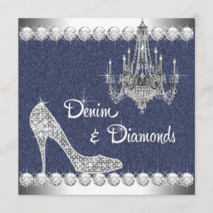Denim and Diamonds Birthday Party Invitations