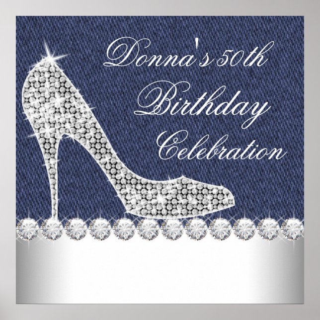 Denim and Diamonds Birthday Party Poster (Front)