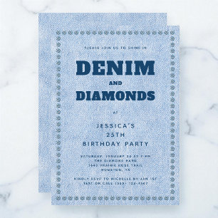 Denim and Diamonds Blue Jeans 25th Birthday Party Invitation