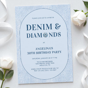 Denim and Diamonds Blue Jeans 30th Birthday Party Invitation