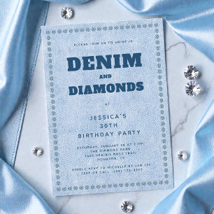 Denim and Diamonds Blue Jeans 30th Birthday Party Invitation