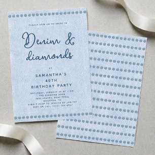Denim and Diamonds Blue Jeans 40th Birthday Party Invitation
