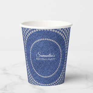 Denim and Diamonds Blue Jeans Bling Birthday Party Paper Cups
