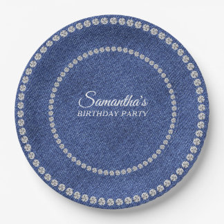 Denim and Diamonds Blue Jeans Bling Birthday Party Paper Plate