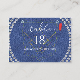 Denim and Diamonds Blue Jeans Bling Birthday Party Place Card