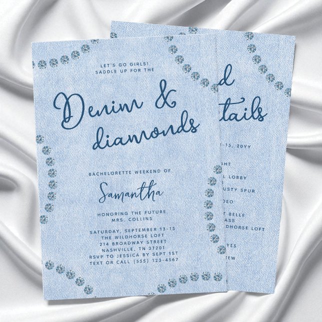 Denim and Diamonds Blue Western Bachelorette Party Invitation (Denim and Diamonds Blue Western Bachelorette Party Invitation)