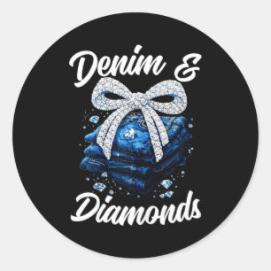 Denim and diamonds bow glam western fashion for classic round sticker