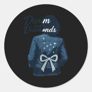 Denim And Diamonds Bow Ladies Girls Jeans Women Classic Round Sticker