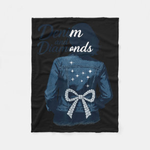 Denim And Diamonds Bow Ladies Girls Jeans Women  Fleece Blanket