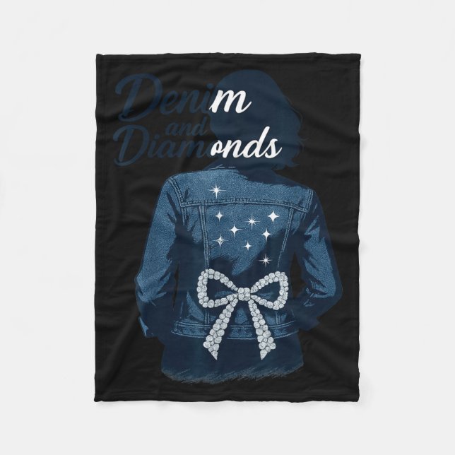 Denim And Diamonds Bow Ladies Girls Jeans Women  Fleece Blanket (Front)