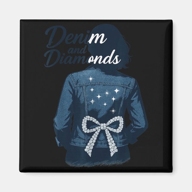 Denim And Diamonds Bow Ladies Girls Jeans Women  Magnet (Front)
