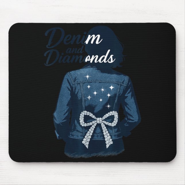 Denim And Diamonds Bow Ladies Girls Jeans Women  Mouse Pad (Front)