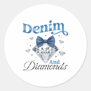 Denim And Diamonds Bow Ladies Girls Women  Classic Round Sticker
