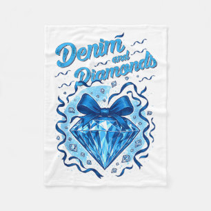 Denim and Diamonds Bow Ladies Girls Women Fleece Blanket