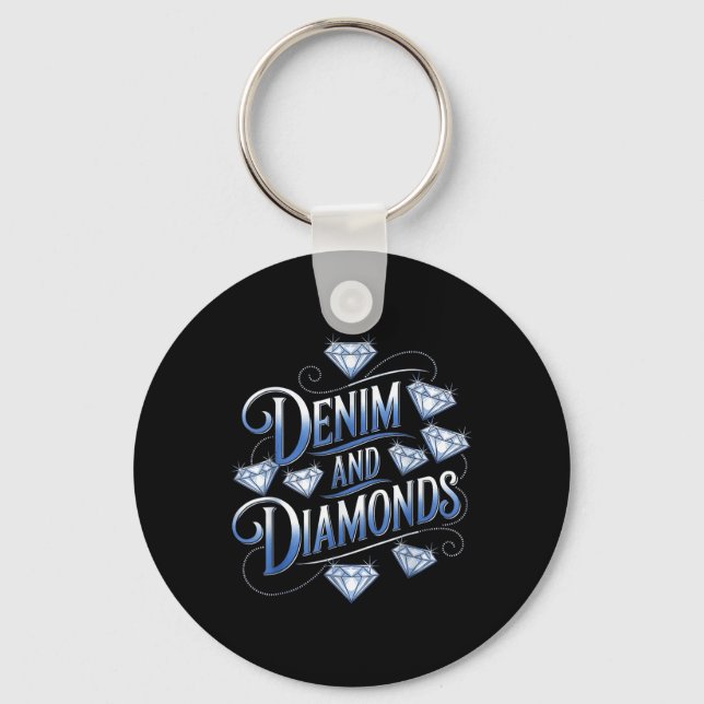 Denim And Diamonds Country Western Bachelorette Pa Key Ring (Front)