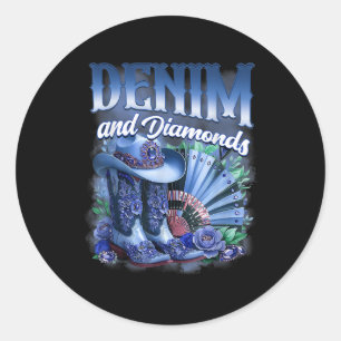 Denim And Diamonds Country Western Cowgirl Boots P Classic Round Sticker