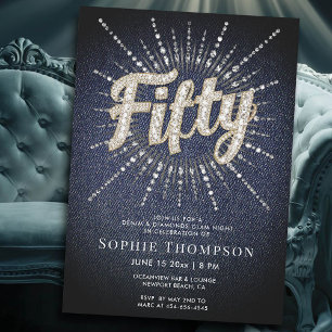 Denim and Diamonds Fabulous Glam 50th Birthday Invitation