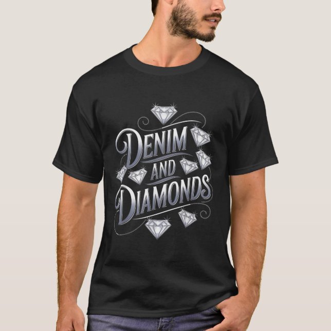 Denim And Diamonds Glam Cowgirl Party Design  T-Shirt (Front)