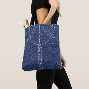 Denim and diamonds tote bag