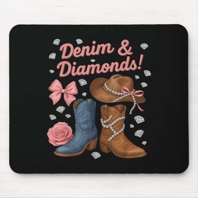 Denim And Diamonds Western Cowgirl Boots Hat For W Mouse Pad (Front)