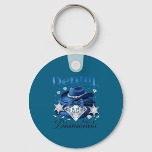 Denim and diamonds western cowgirl glam style for key ring