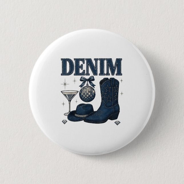 Denim And Diamonds Western Fashion Boots Bling Rod 6 Cm Round Badge (Front)