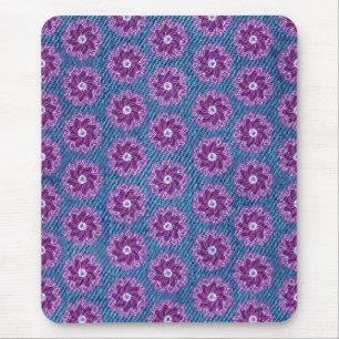 Denim and flowers pink and blue mousepad