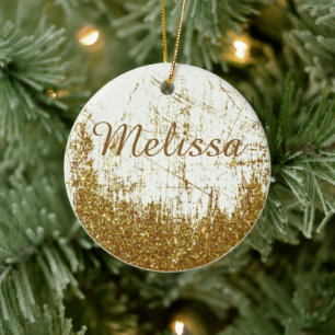 Denim and glitter personalised ceramic ornament