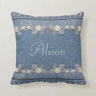 Denim and Lace - Personalise Cushion