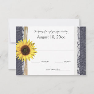 Denim and Lace Sunflower Wedding RSVP Card