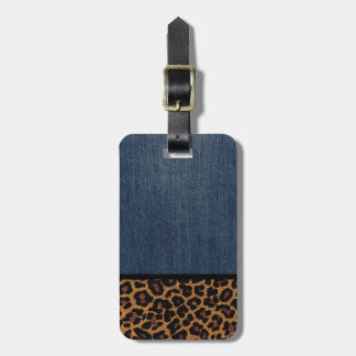 Denim and Leopard Luggage Tag