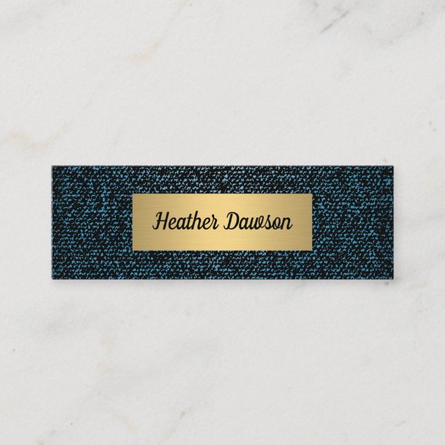 Denim and Metallic Gold Mini Business Card (Front)