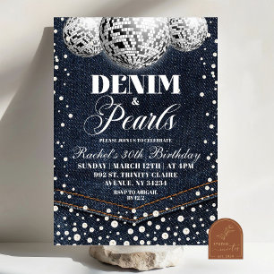 Denim and Pearls Adult Birthday Party Invitation