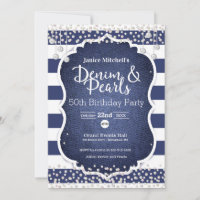 Denim and Pearls Birthday Invitation