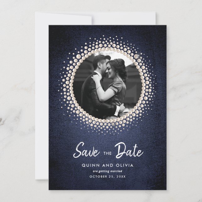 Denim and Pearls Save the Date Photo Invitation (Front)
