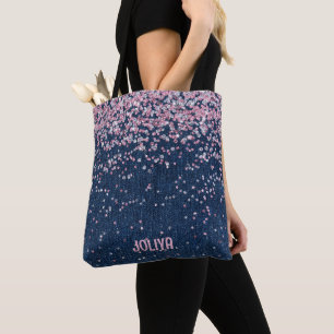 Denim and Pink Glitter Pattern Tote Bag