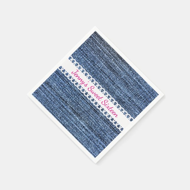 Denim and Ribbon Design Paper Napkins (Corner)